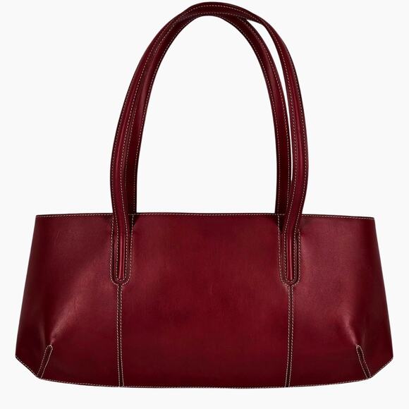 LANCEL WOMEN'S RED LEATHER - CREAM LINER TOP HANDLE HANDBAG W/ DUST BAG 15" x 7" - Picture 1 of 16